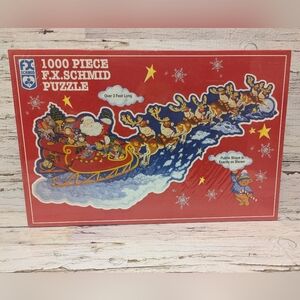 New Vintage FX Schmid 'Santa's On His Way' Sleigh Shaped 1000 Piece Puzzle